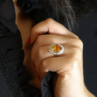 Bague cocktail or blanc citrine diamants - Castafiore