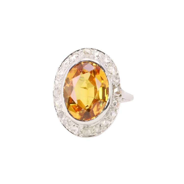 Bague cocktail or blanc citrine diamants - Castafiore