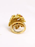 Bague cocktail or jaune diamants rubis - Castafiore