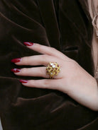 Bague cocktail or jaune diamants rubis - Castafiore