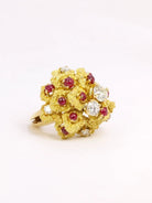 Bague cocktail or jaune diamants rubis - Castafiore