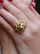 Bague cocktail or jaune diamants rubis - Castafiore