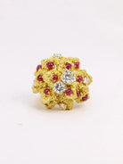 Bague cocktail or jaune diamants rubis - Castafiore