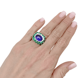 Ring Poiray "Cabaret white gold, iolite and emeralds.