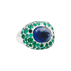 Ring Poiray "Cabaret white gold, iolite and emeralds.