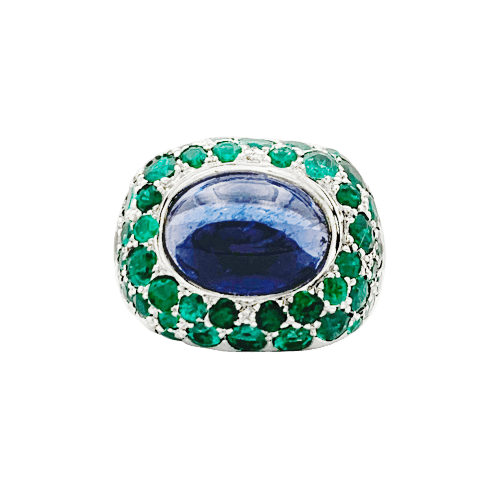 Ring Poiray "Cabaret white gold, iolite and emeralds.