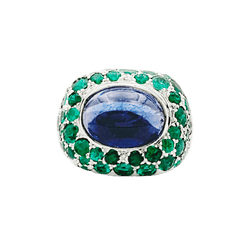 Ring Poiray "Cabaret white gold, iolite and emeralds.