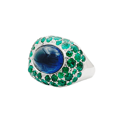 Ring Poiray "Cabaret white gold, iolite and emeralds.