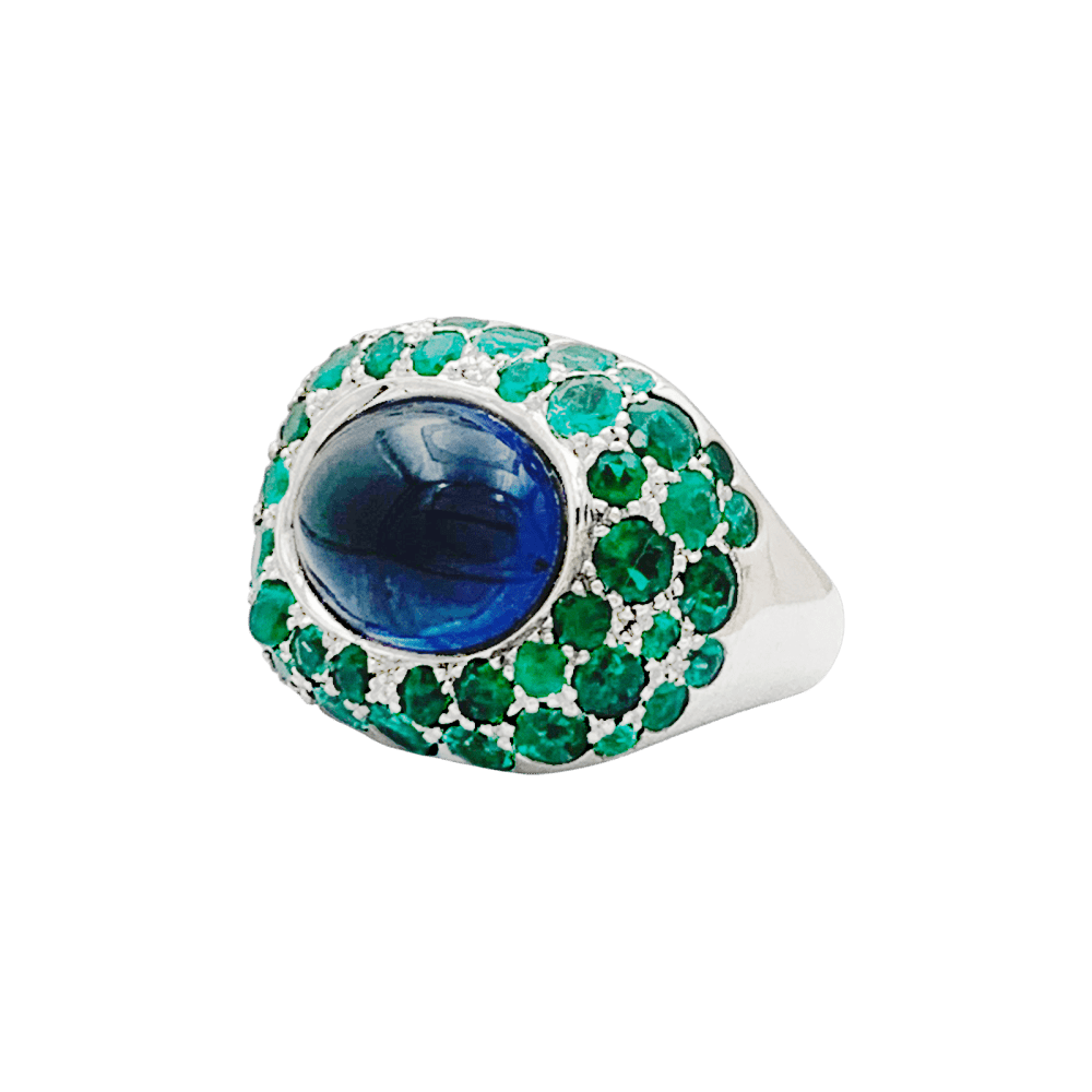 Ring Poiray "Cabaret white gold, iolite and emeralds.