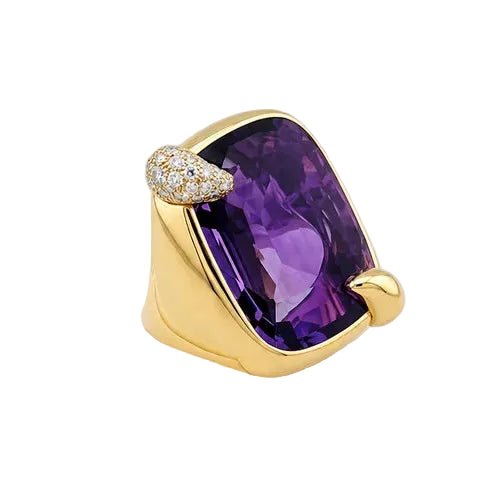 Bague Cocktail POMELLATO en or jaune, améthyste et diamants - Castafiore