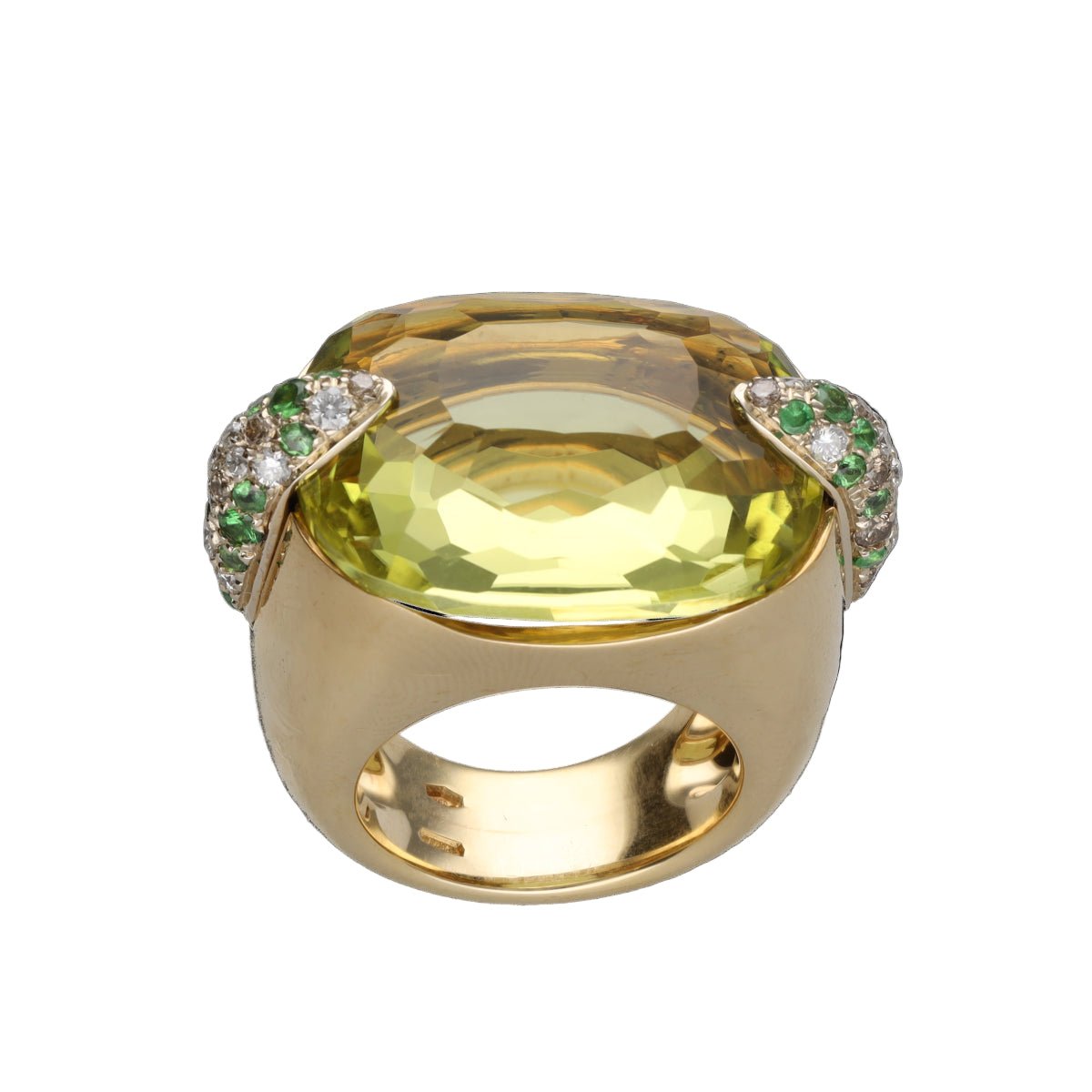 Bague Cocktail POMELLATO "Pin Up" en or jaune, quartz, tsavorites et diamants - Castafiore