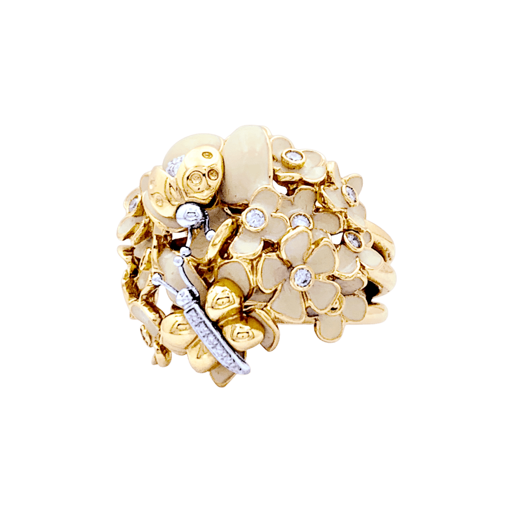 Bague Cocktail ROBERTO COIN en or blanc, or rose, émail et diamants - Castafiore