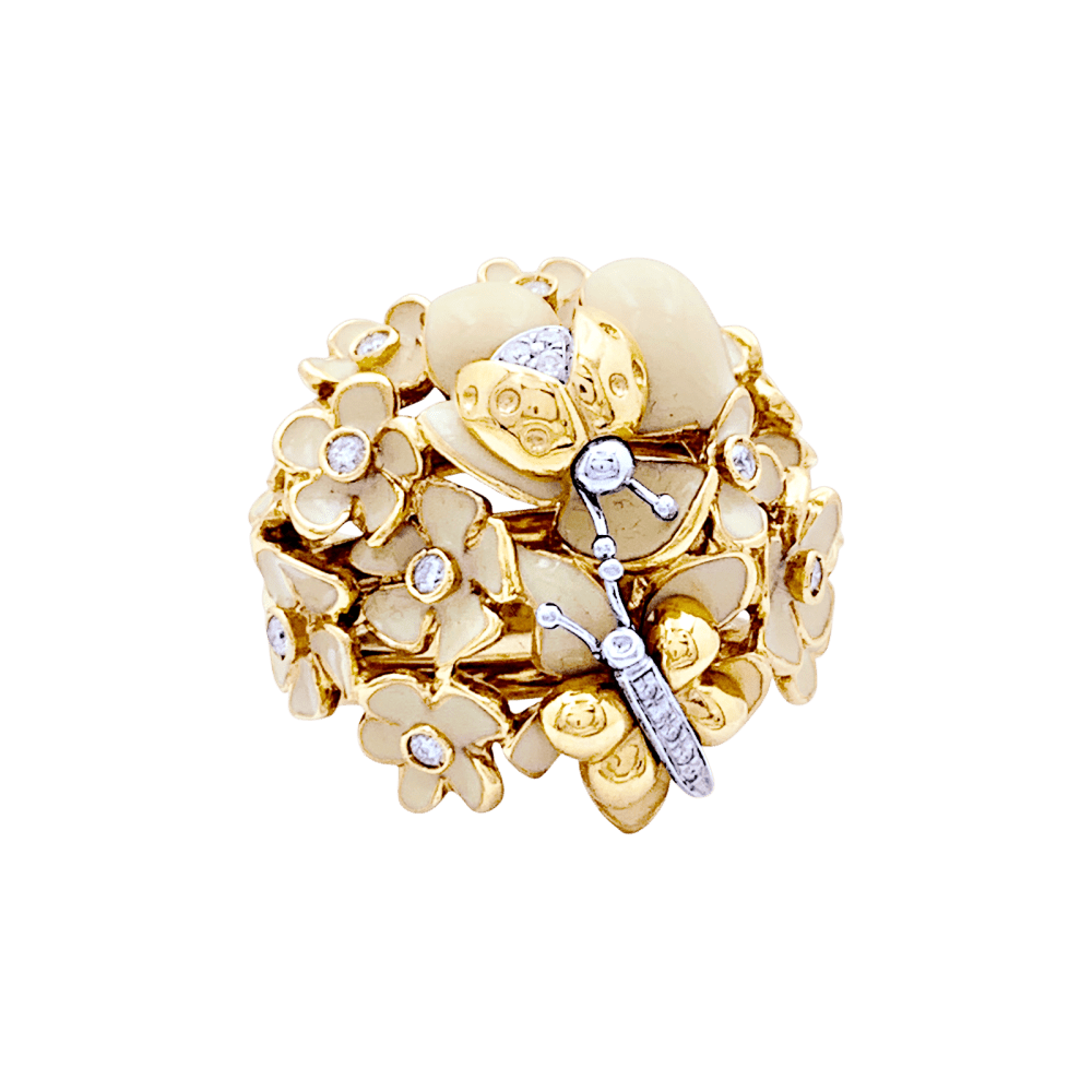 Bague Cocktail ROBERTO COIN en or blanc, or rose, émail et diamants - Castafiore