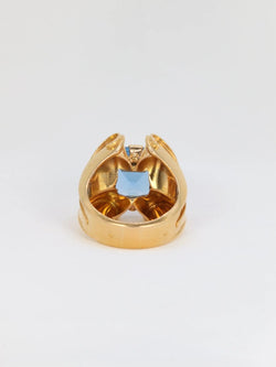 Bague cocktail vintage en or et pierre bleue - Castafiore