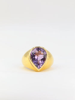 Bague cocktail vintage en or jaune et améthyste poire - Castafiore