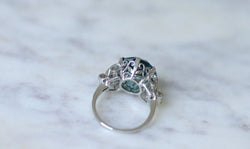 Bague Cocktail Zircon bleu et diamants sur platine - Castafiore