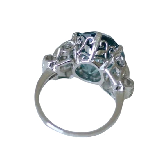 Bague Cocktail Zircon bleu et diamants sur platine - Castafiore