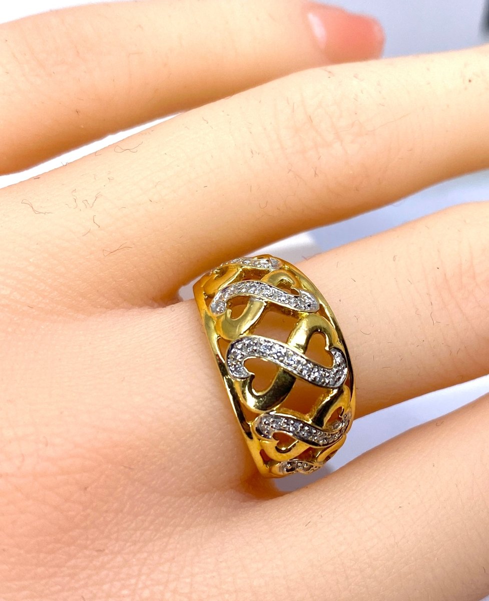 Bague "Coeurs" en or jaune et diamants - Castafiore