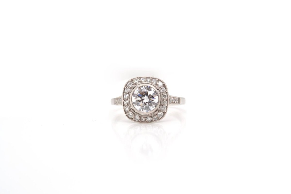 Bague coussin diamant de 0,97 carat D/Vs1 en platine - Castafiore