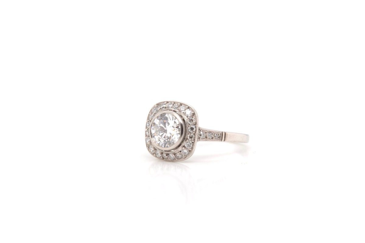 Bague coussin diamant de 0,97 carat D/Vs1 en platine - Castafiore