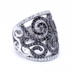 Bague CROWN en or blanc avec diamants blancs et noirs - Castafiore