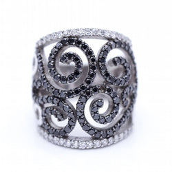 Bague CROWN en or blanc avec diamants blancs et noirs - Castafiore