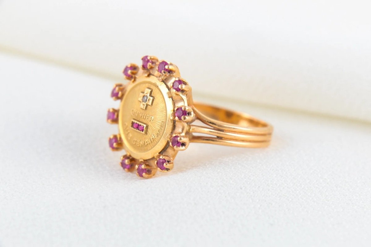 Bague d’Amour Augis en Or, Rubis et Saphirs Roses, Plus Hier Moins Demain, A. Augis - Castafiore