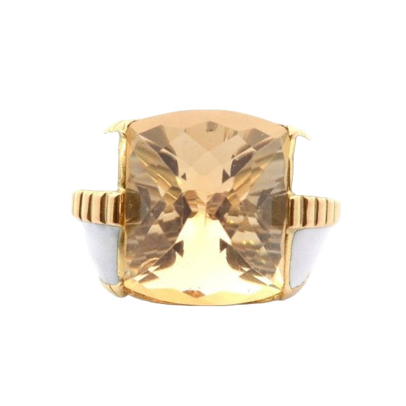 Bague DAVID WEBB Citrine en or jaune et émail - Castafiore