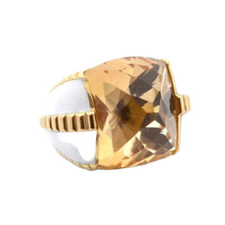 Bague DAVID WEBB Citrine en or jaune et émail - Castafiore