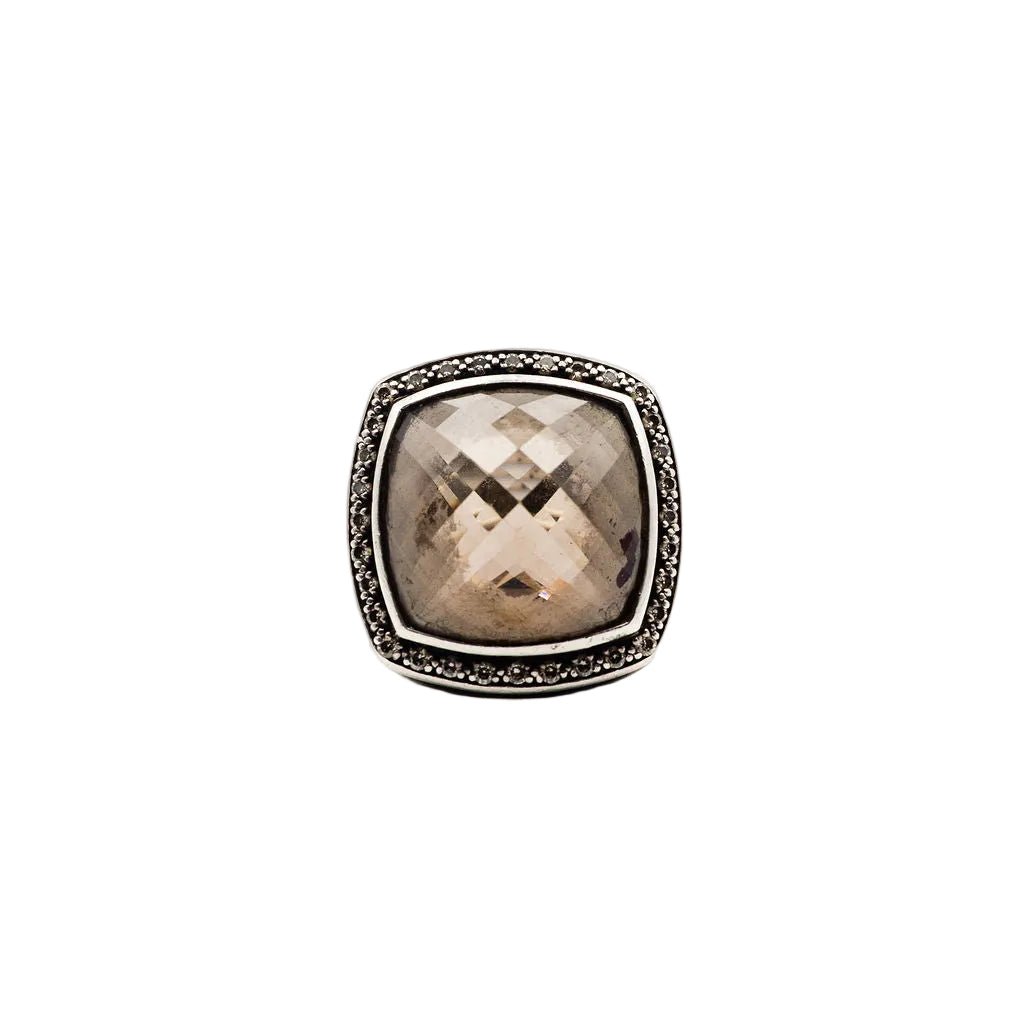 Bague DAVID YURMAN "Albion" en argent quartz fumé et diamants - Castafiore