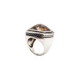 Bague DAVID YURMAN "Albion" en argent quartz fumé et diamants - Castafiore