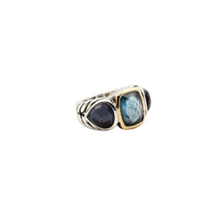 Bague DAVID YURMAN en argent, or jaune, topaze bleue et hématite - Castafiore