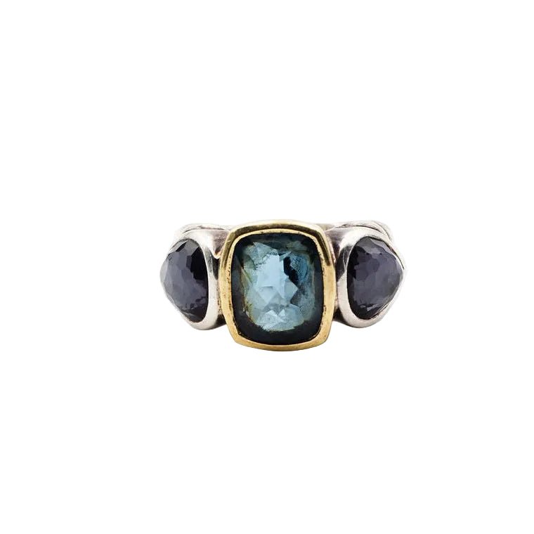Bague DAVID YURMAN en argent, or jaune, topaze bleue et hématite - Castafiore