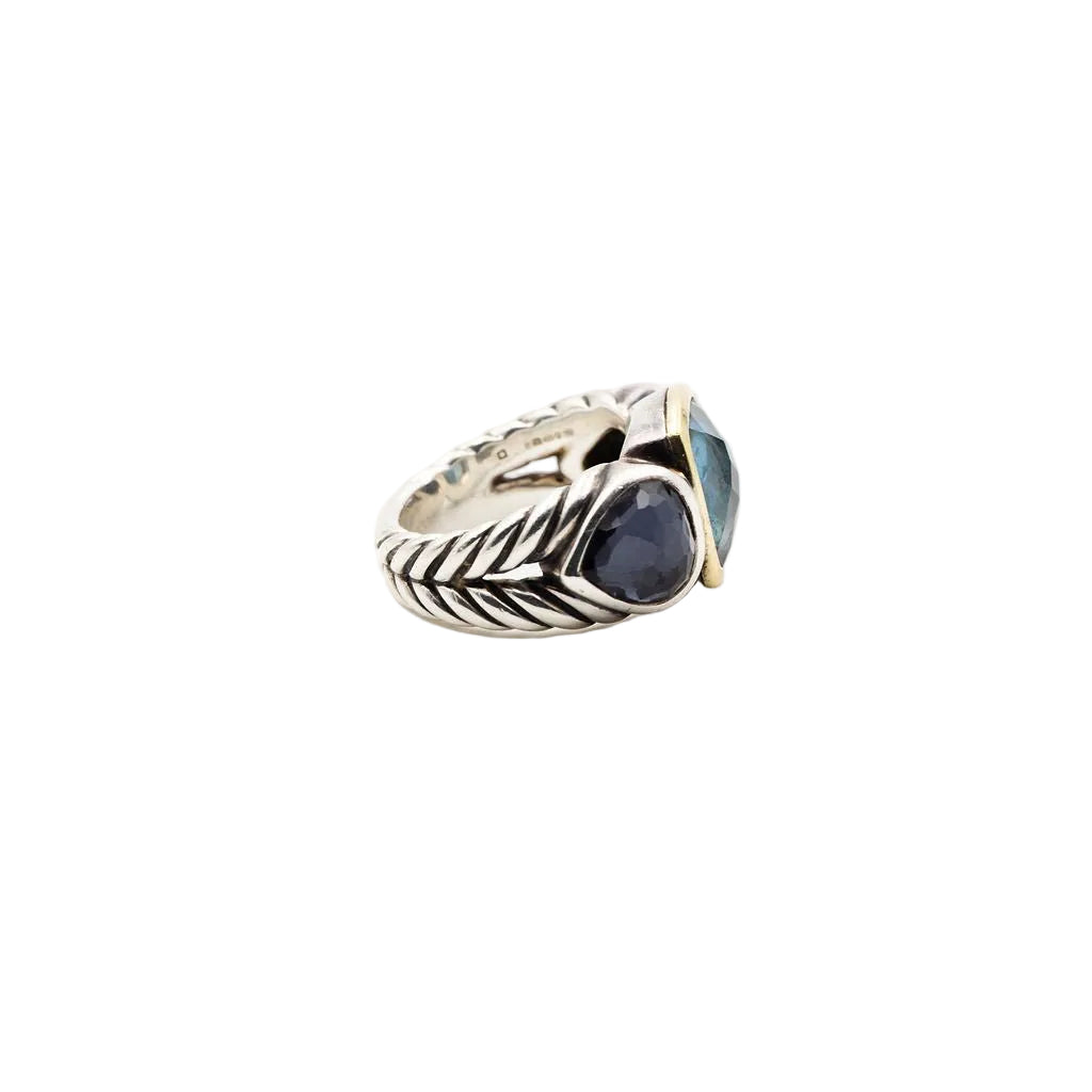 Bague DAVID YURMAN en argent, or jaune, topaze bleue et hématite - Castafiore