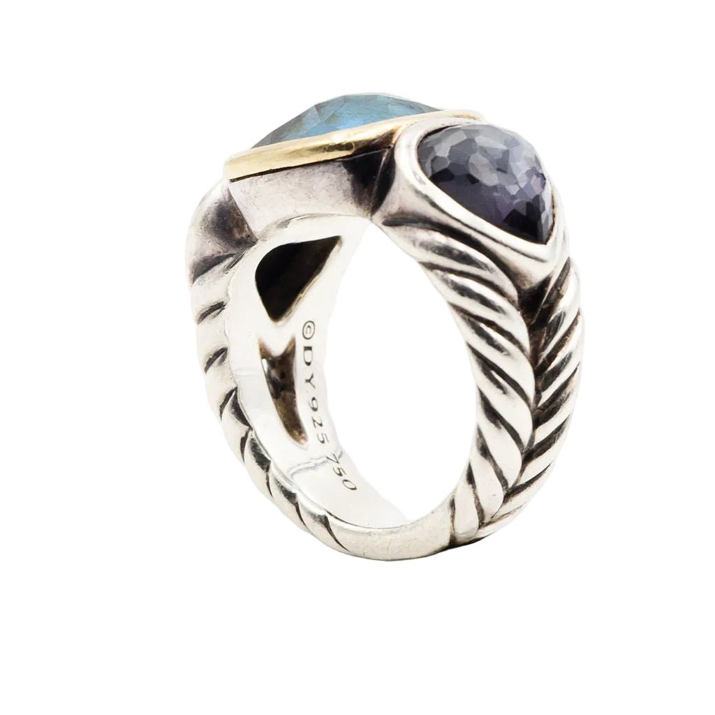 Bague DAVID YURMAN en argent, or jaune, topaze bleue et hématite - Castafiore