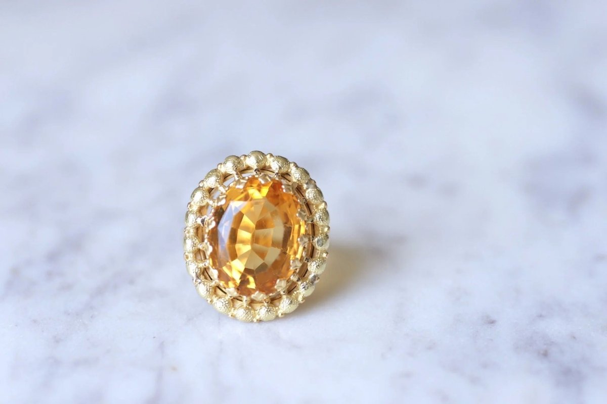 Bague de cocktail ancienne citrine sur or jaune et vert 18Kt - Castafiore