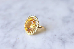 Bague de cocktail ancienne citrine sur or jaune et vert 18Kt - Castafiore