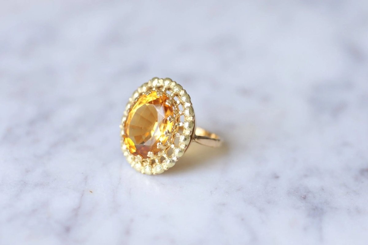 Bague de cocktail ancienne citrine sur or jaune et vert 18Kt - Castafiore