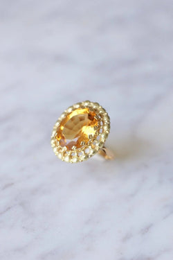 Bague de cocktail ancienne citrine sur or jaune et vert 18Kt - Castafiore