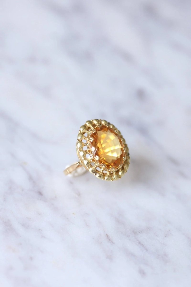 Bague de cocktail ancienne citrine sur or jaune et vert 18Kt - Castafiore