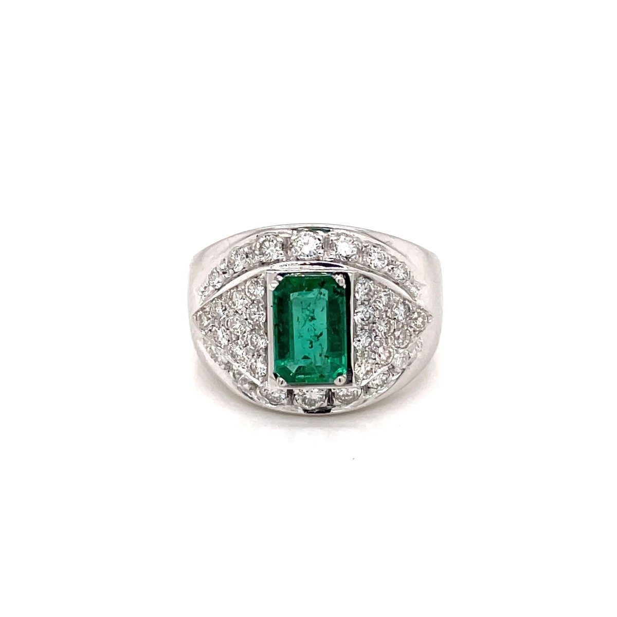 Bague de cocktail rétro en émeraude colombienne et diamant - Castafiore