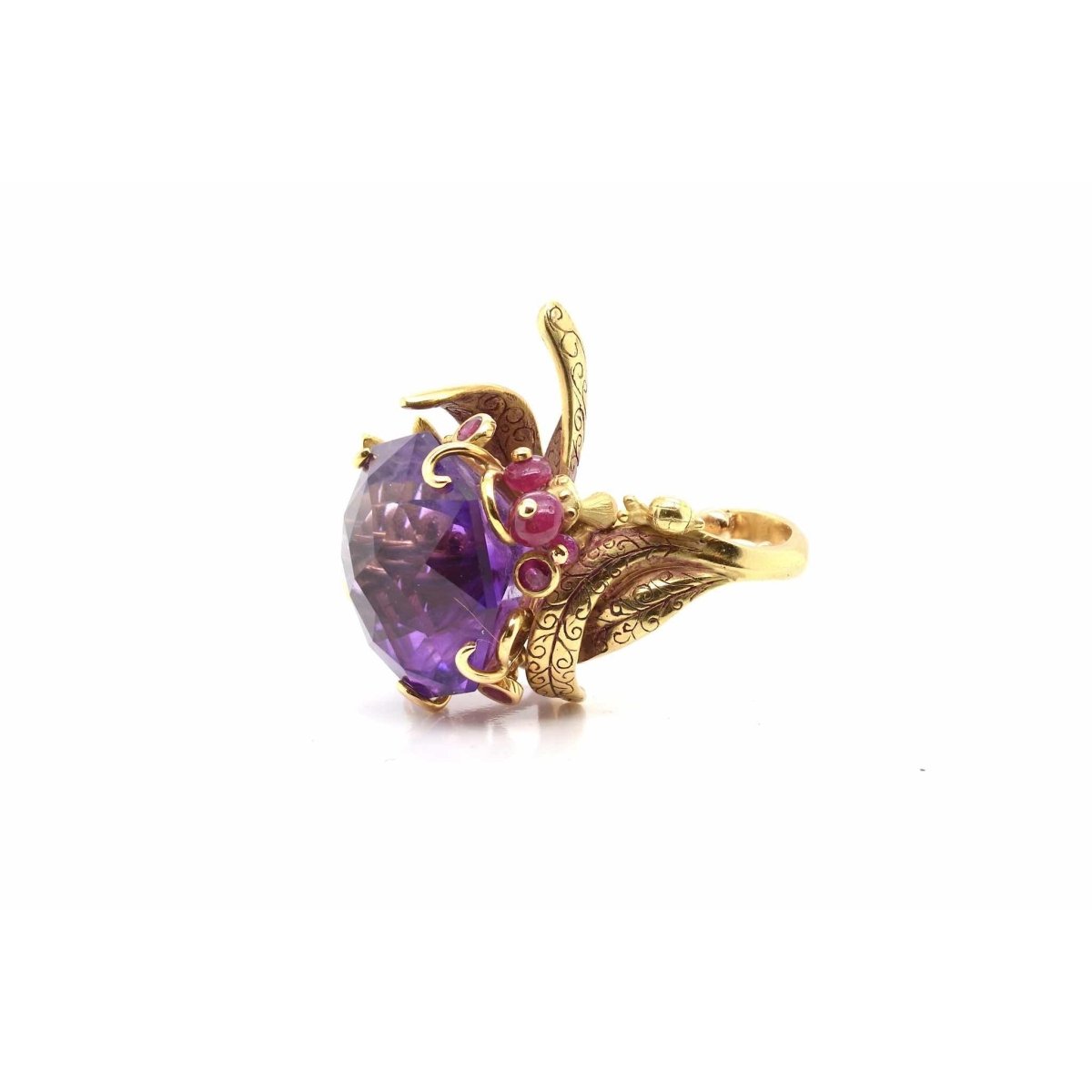 Bague de créateur améthyste en or jaune - Castafiore