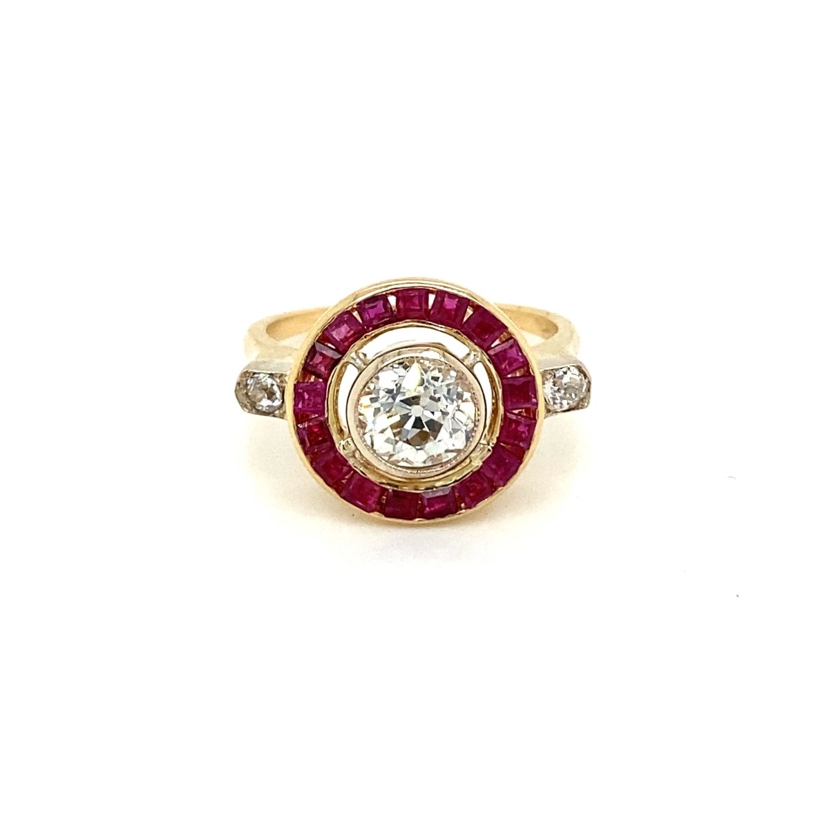 Bague de fiançailles Art déco 1,12 carat diamant rubis - Castafiore