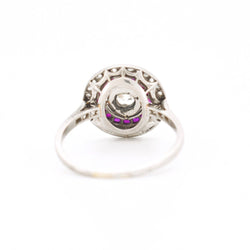 Bague de Fiançailles Art Déco, Platine, Diamants et entourage Rubis - Castafiore