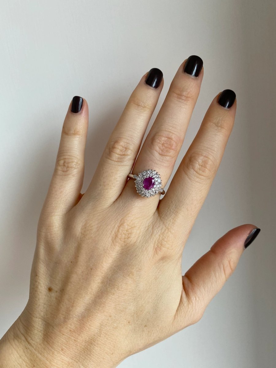 Bague de fiançailles italienne d'été à rubis et diamants - Castafiore