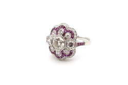 Bague de style Art Déco rubis et diamants en platine - Castafiore
