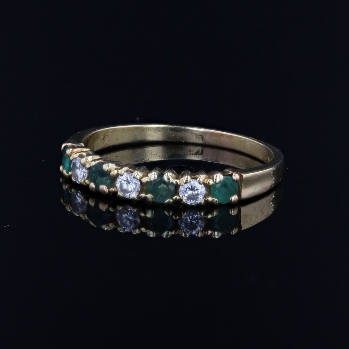 Half emerald wedding band diamonds yellow gold