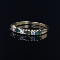 Half emerald wedding band diamonds yellow gold