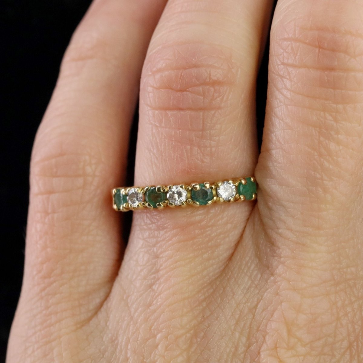 Half emerald wedding band diamonds yellow gold