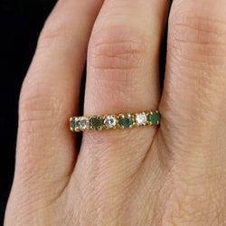 Half emerald wedding band diamonds yellow gold